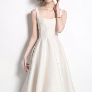 A-Line Silhouette Midi Sleeveless Dress | New Formal Dress w/ Square Neck